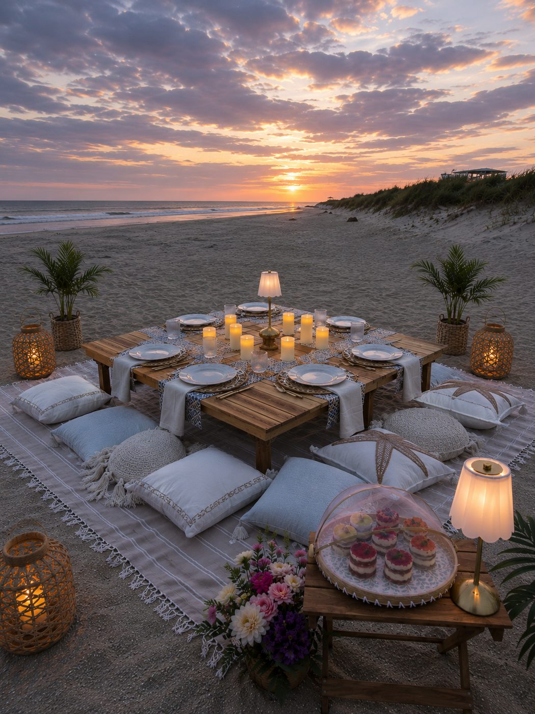 Grand beach celebration table for eight
