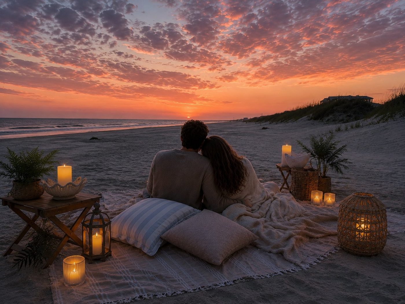 Sunset setup for two on the beach at Oak Island